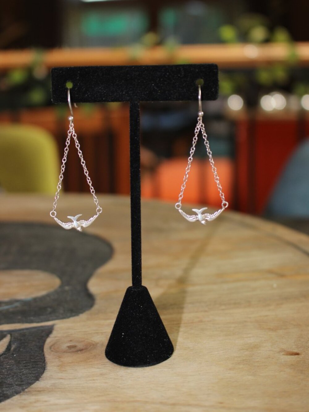 Sterling Silver 925  Bird Earrings 2" Fine Chain